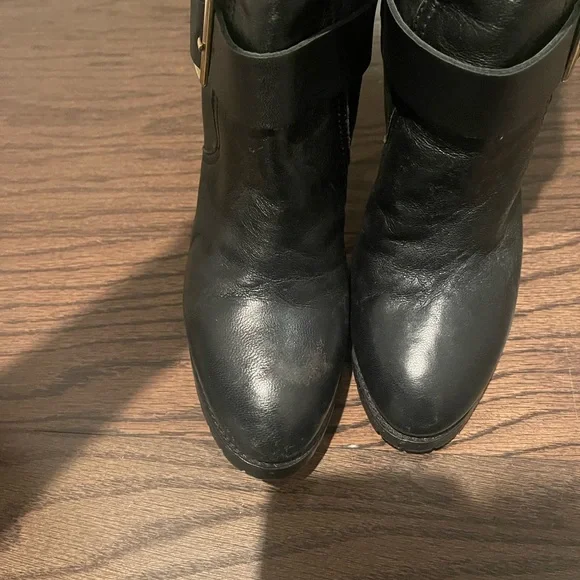 Jimmy Choo Black Biker Distressed Leather
Unlined Knee Length Boots - Picture 7 of 8